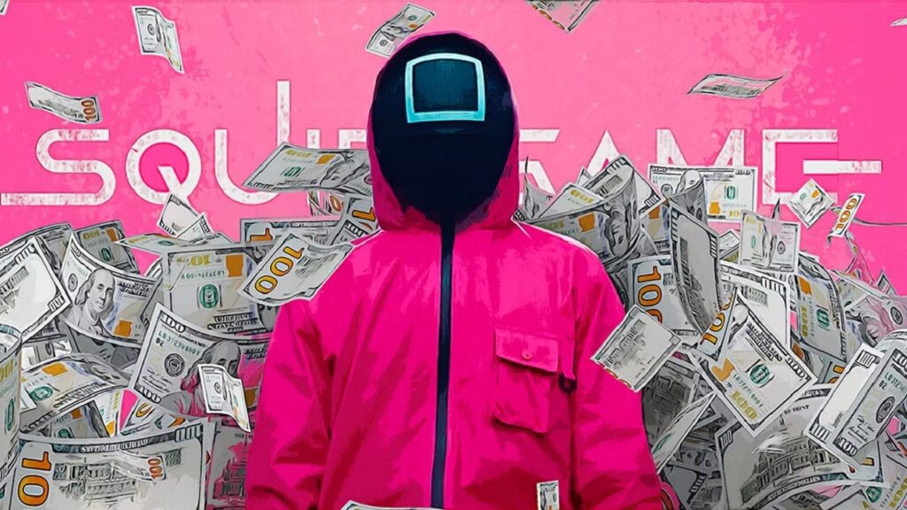 Soldado de 'El juego del calamar' rodeado por billetes