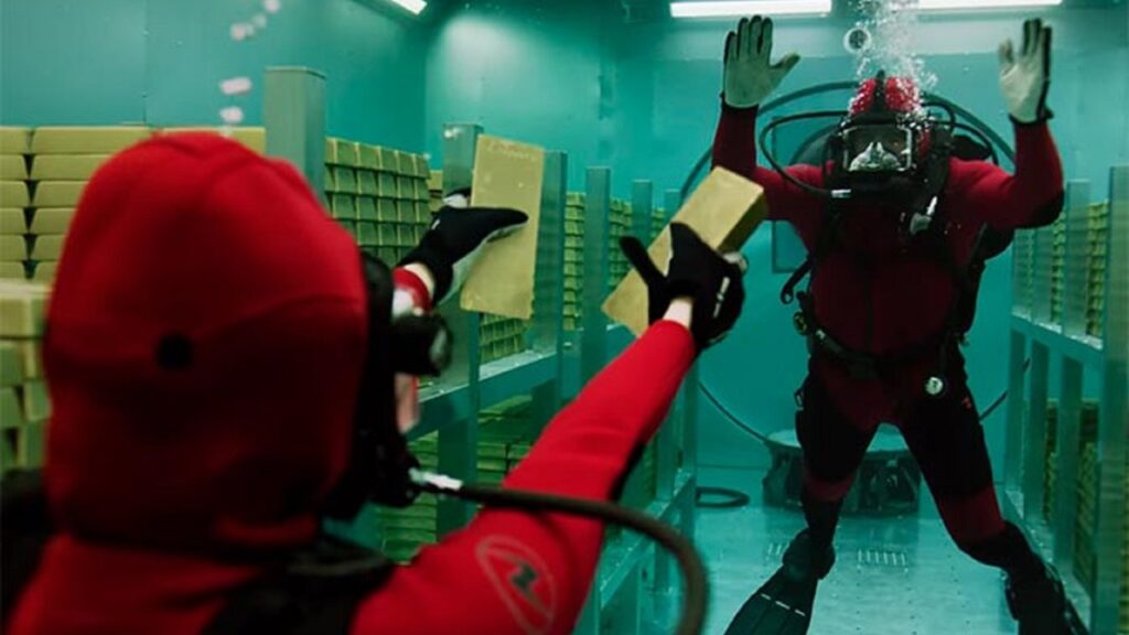 Lingotes bajo el agua en 'La casa de papel'